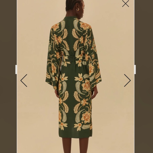 Farm Rio Vestido Midi Estampado Flor De Coqueiro Verde - Picture 6 of 11